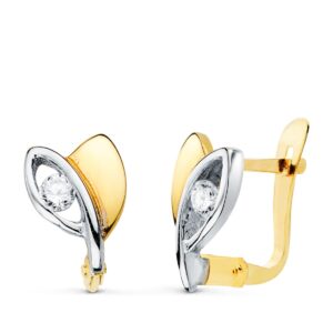 18K PENDIENTES ORO BICOLOR CON CIRCONITAS 9X6 MM CIERRE CATALAN