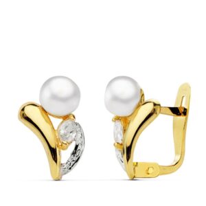 18K PENDIENTES PERLA Y PIEDRA 11X8 MM