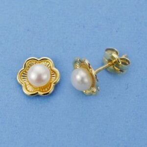 18K PENDIENTES FLOR PERLA 7.5X7.5 MM