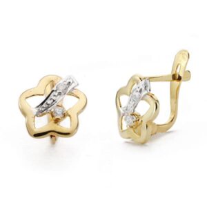 18K PENDIENTES COMUNION BICOLOR FLOR 9 MM