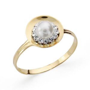 18K SORTIJA PERLA Y CIRCONITAS