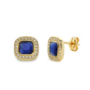 18K PENDIENTES PIEDRA AZUL 9X9 MM