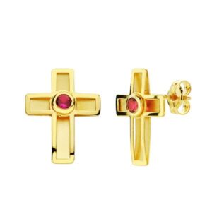 18K PENDIENTES CRUZ PIEDRA 10X7 MM