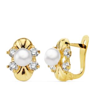 18K PENDIENTES PERLA Y CIRCONITAS 11X8 MM