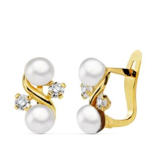 18K PENDIENTES PERLA Y CIRCONITAS 11X8 MM