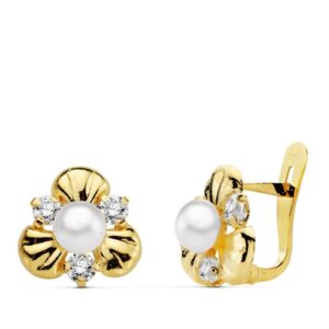18K PENDIENTES PERLA Y CIRCONITAS 10X10 MM