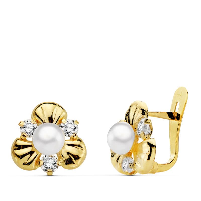 18K PENDIENTES PERLA Y CIRCONITAS 10X10 MM