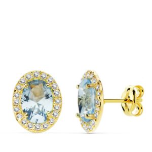 18K PENDIENTES ORO AMARILLO PIEDRA AZUL CLARO OVAL CIRCONITAS 10X8 MM 18K PENDIENTES ORO AMARILLO PIEDRA AZUL CLARO OVAL CIRCONITAS 10X8 MM