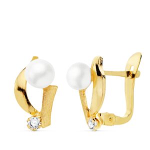 18K PENDIENTES CIRCONITAS 11X7 MM PERLAS 4 MM