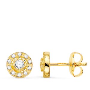 18K PENDIENTES ORO AMARILLO REDONDO CON CIRCONITAS 7 MM CIERRE PRESION 18K PENDIENTES ORO AMARILLO REDONDO CON CIRCONITAS 7 MM CIERRE PRESION