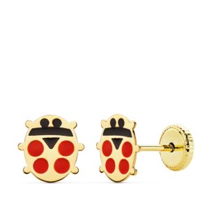 18K PENDIENTES ORO AMARILLO MARIQUITA ESMALTE 8X8 MM