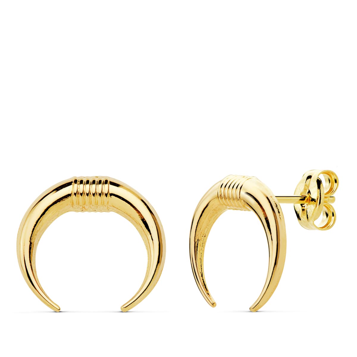 18K PENDIENTES CUERNOS LISOS. 12X11 MM