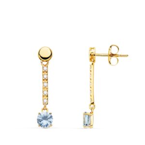 18K PENDIENTES ORO AMARILLO PIEDRA REDONDA COLOR AGUAMARINA 25X5 MM 18K PENDIENTES ORO AMARILLO PIEDRA REDONDA COLOR AGUAMARINA 25X5 MM