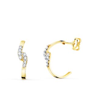 18K PENDIENTES ORO BICOLOR MEDIA ARO CUADRADO CON CIRCONITAS 15X3 MM PRESION 18K PENDIENTES ORO BICOLOR MEDIA ARO CUADRADO CON CIRCONITAS 15X3 MM PRESION