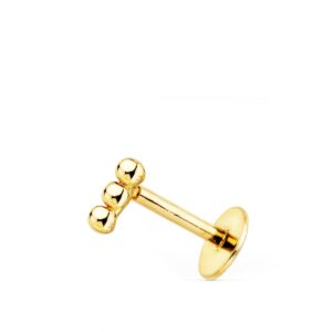 18K PIERCING OREJA ORO AMARILLO 3 BOLAS LISAS 6X2 MM ( UNIDAD )
