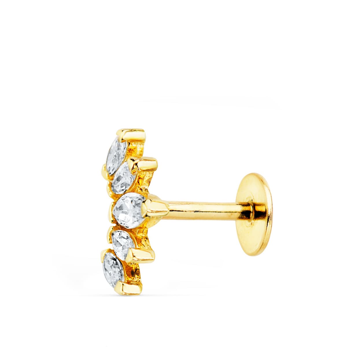 18K PIERCING OREJA ORO AMARILLO HOJITAS CON CIRCONITAS 9X6 MM ( UNIDAD )