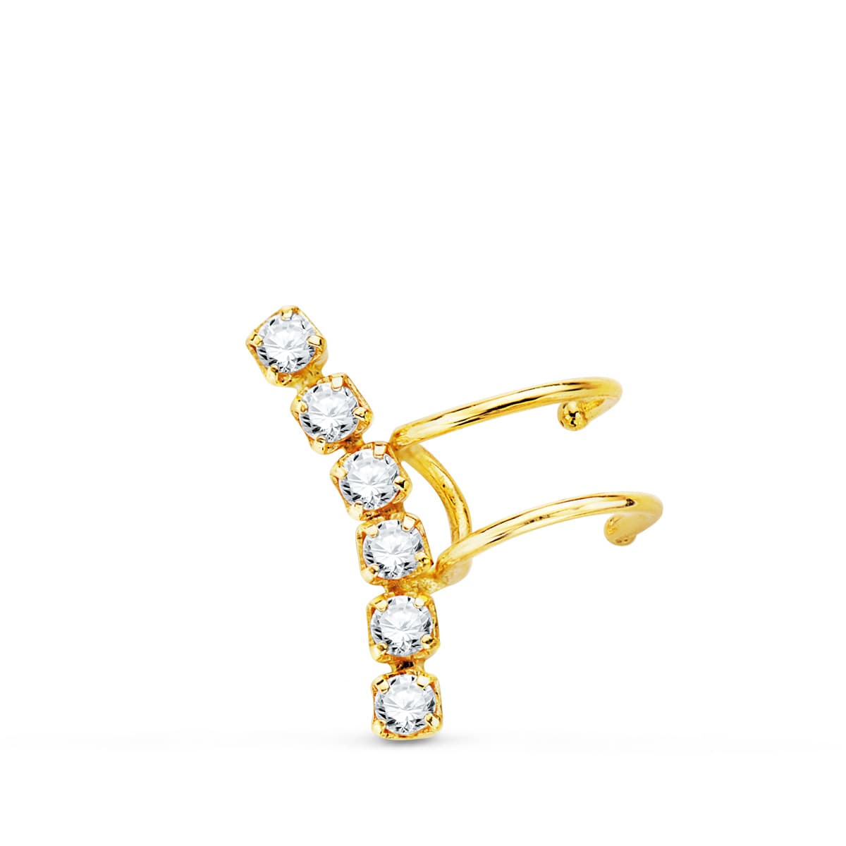 18K PENDIENTES EAR CUFF CARTILAGO OREJA ORO AMARILLO CIRCONITAS 15 MM ALTO