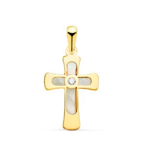 18K CRUZ ORO AMARILLO CON NACAR Y CIRCONITA 20 X 12 MM 18K CRUZ ORO AMARILLO CON NACAR Y CIRCONITA 20 X 12 MM