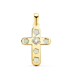 18K CRUZ ORO AMARILLO CON NACAR Y CIRCONITA 20 X 13 MM 18K CRUZ ORO AMARILLO CON NACAR Y CIRCONITA 20 X 13 MM