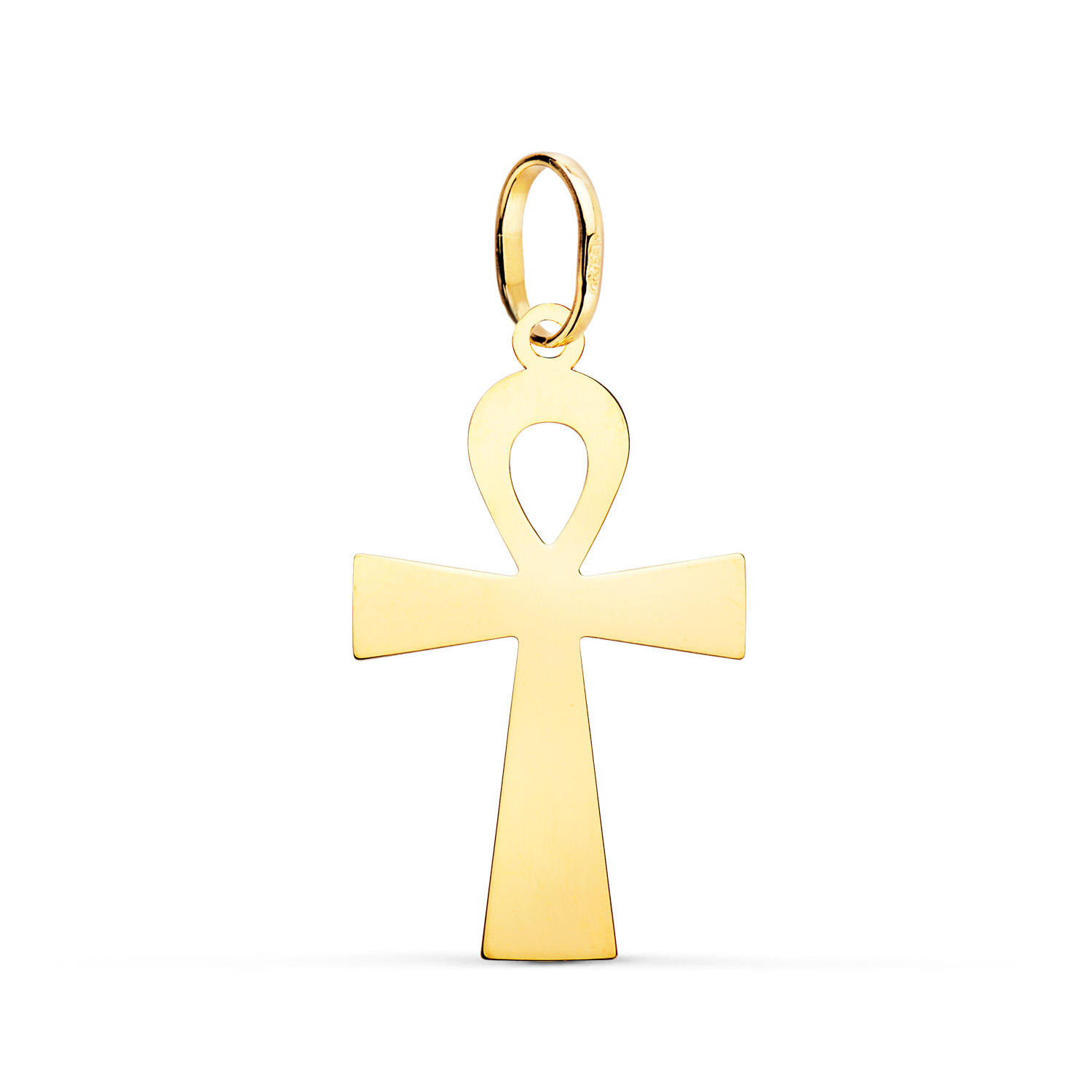 18K COLGANTE ORO AMARILLO BRILLO CRUZ DE LA VIDA 28 X 16 MM