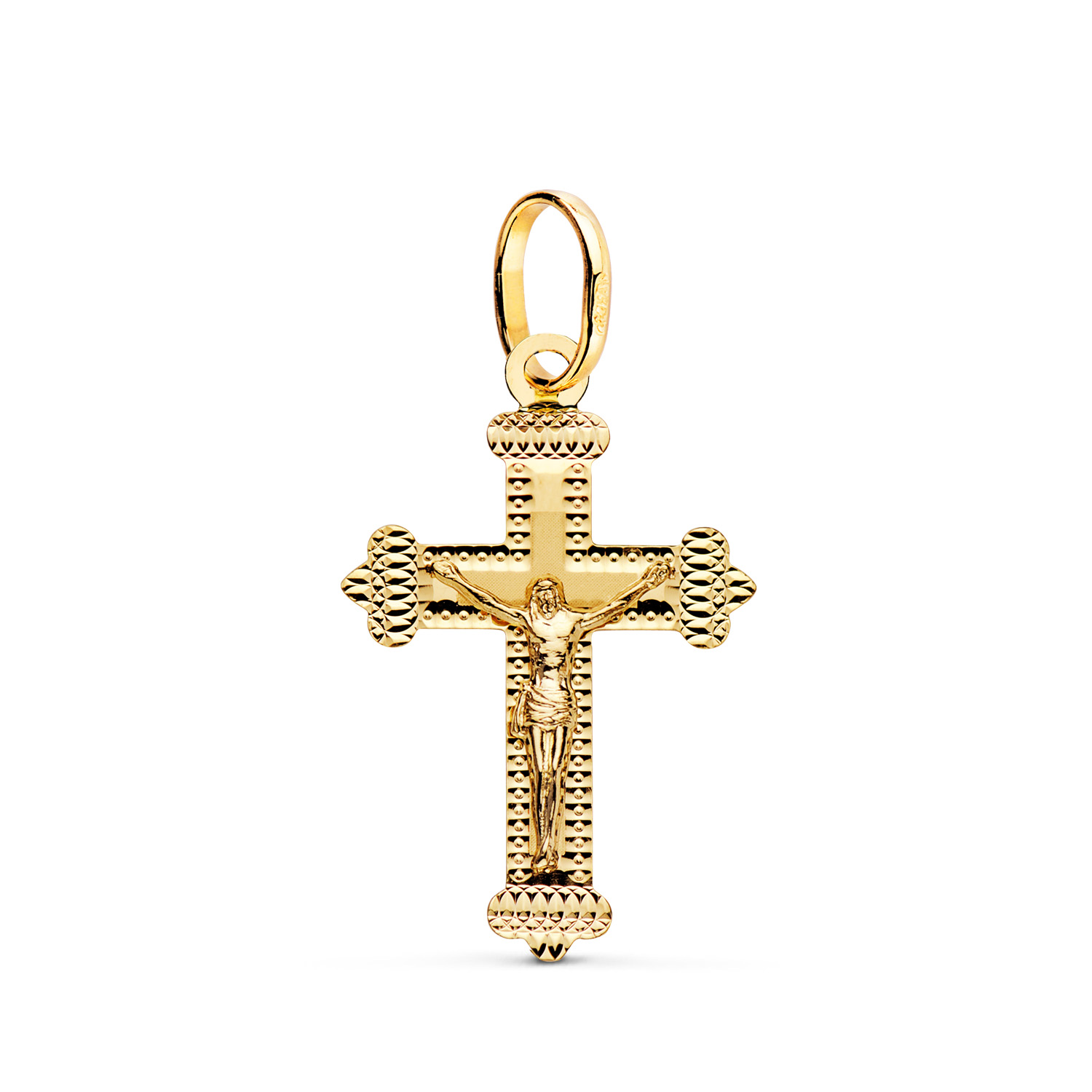 18K CRUZ ORO AMARILLO CON CRISTO TALLADA 27 X 18 MM