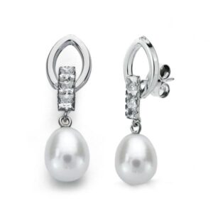 18K PENDIENTES LARGOS ORO BLANCO PERLA Y CIRCONITAS PRESION 18K PENDIENTES LARGOS ORO BLANCO PERLA Y CIRCONITAS PRESION